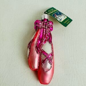 Old World Christmas Pink Ballet Toe Shoes Glass Ornament Holiday Collectable New